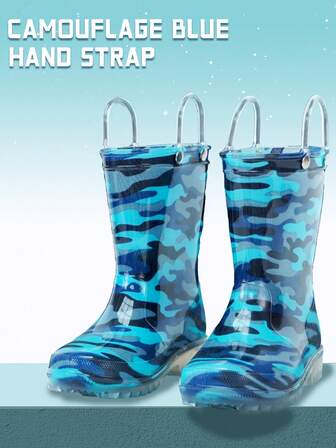 儿童火箭图案防水防滑亮面PVC雨靴，双耳设计方便携带，耐用、舒适、柔软、轻便，适合所有季节。