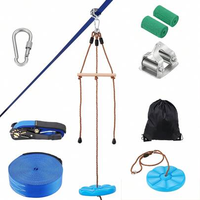 Zipline Kit For Kids And Adult, 52 Ft Zip Line Kits Up To 500 Lb, Backyard Outdoor Quick Setup Zipline, Playground Entertainment With Zipline, Nylon Safety Harness, Seat, And Handlebar
