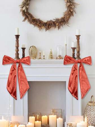 1 قطعة من الأقواس الحمراء/الزرقاء/الوردية المخملية لتزيين قمة شجرة ، ديكورات لشجرة المنزلية والإكليل وديكور الحائط