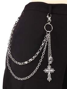 1pc Women's Hip Hop Multi-Layered Metal Pants Chain In Silver Color, Punk Style Fashionable Accessory For S Chains Street Halloween Summer, School Fall, Autumn, Halloween - Silver - View 10