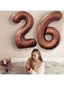 1 个 40 英寸巧克力金属铝箔气球 - 耐用派对装饰，适合生日、婚礼、新年、情人节、印刷数字、易于安装、节日庆祝配件、精美礼物 - 咖啡色數字 - 查看 9