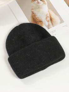 1 chiếc mũ len dệt kim màu trơn cho nữ, mũ rộng vành ấm áp, vải sợi Acrylic, mùa thu/đông - mũ dệt kim - Xem 8