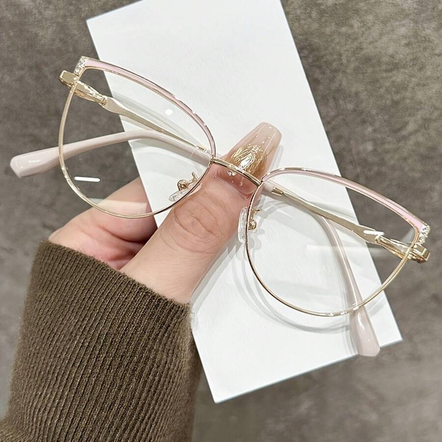 Graceful Full Rim Round Eyeglasses - Metal Frame, Clear Lens, Suitable For School, Business Or Fashion Accessories, Fashionable Eyeglasses, Durable Eyeglasses, Women's Optical Lenses, Women's Rest Eyeglasses, Women's Optical Eyeglasses, Women's Lens Frames - 玫瑰金 - 查看 1
