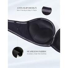 Strapless Bra Push Up Non Slip Deep V Plunge Underwire Bras For Women Super Padded Add 2 Cups - BlackBra - 查看 6