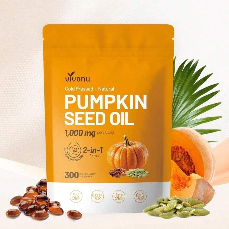 Pumpkin Seed Oil With Saw Palmetto Capsules | Cold Pressed, Pure Virgin Oil, Essential Fatty Acids &Amp; Phytosterols | 300 SoftgelsSupports Hair, Urinary, Bladder &Amp; Prostate Health | Non-GMO - Flavor NameB - 查看 1