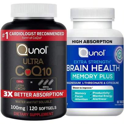 Qunol Ultra CoQ10 100mg Softgels, 120ct, 3X Better Absorption, Antioxidant For Heart Health &Amp; Energy Brain Health Memory Plus, Magnesium L-Threonate, Citicoline, 60ct, Memory &Amp; Focus Support