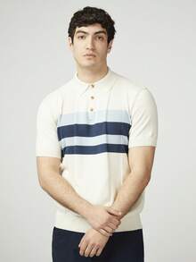 Ben Sherman Polo de Punto, Rayas en Pecho  Verano    Regular    Botón delantero  Canalé  Botón - Blanco - Ver 6