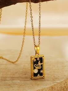 原创新款女王魔术师月亮项链无锈蚀不锈钢首饰 18K 镀金装饰