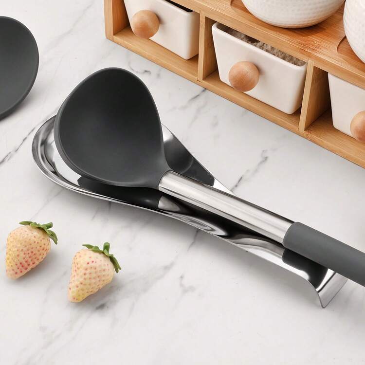 1/2/3/4/5件鱼形不锈钢勺架食物夹火锅勺托盘酒店餐厅厨房用具架架子托盘.自助餐勺架套装.厨房配件.勺架.餐具架 - 銀色 - 查看 5