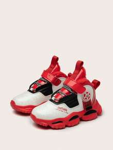 1 Pair Kids High-Top Basketball Shoes, Warm Plush Lining, PU Leather, Indoor/Outdoor Casual Running Shoes, Easy Slip-On, Anti-Slip, Comfortable, Fashion Sneakers For Boys & Girls, Suitable For Winter - Red - View 5