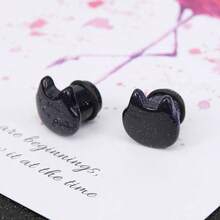 Cute Cat Natural Organic Stone Ear Plug Single Flare Ear Tunnel Gauge Stretcher Ear Expander Piercing 2g5 8 - 藍砂岩,規格=2g(6mm) - 查看 3