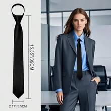 Black Ties For Women PreTied Necktie For Women Girls Adjustable Female Zipper Ties For Office School Party - màu đen - Xem 3