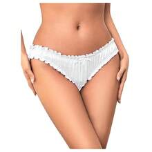 Women Satin Panty Bow Knot Frill Trim Ruched Cheeky Underwear Low Waist Bikini Briefs - trắng - Xem 3