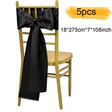 5 件缎面椅子饰带 7x108 英寸适用于婚礼派对宴会仪式餐厅活动派对婚礼装饰缎面椅子蝴蝶结、圣诞节装饰万圣节装饰（多种颜色可选） - 多色18*275cm(5pcs) - 查看 22