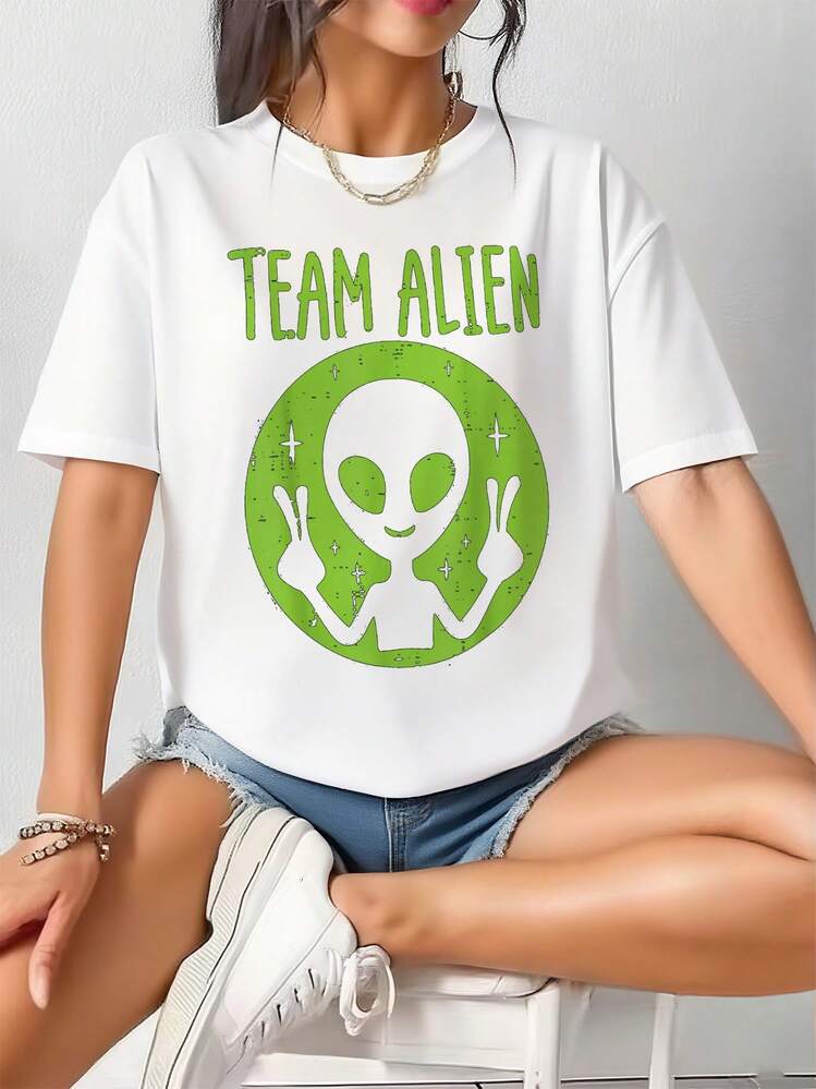 Team-Alien-Peace-Funny-Ufo-Space-Women-Kid-Youth-Toddler--T-Shirt - trắng - Xem 3