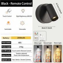 1 pieza Foco recargable con control remoto, luz de ambiente para fotografía de pared, sin cableado, sin perforación, sin instalación, luz inalámbrica de pared para decoración del hogar, luz de pared LED con control táctil