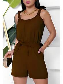 Women's Shorts And Tank Top Set - Coffee Brown - View 1