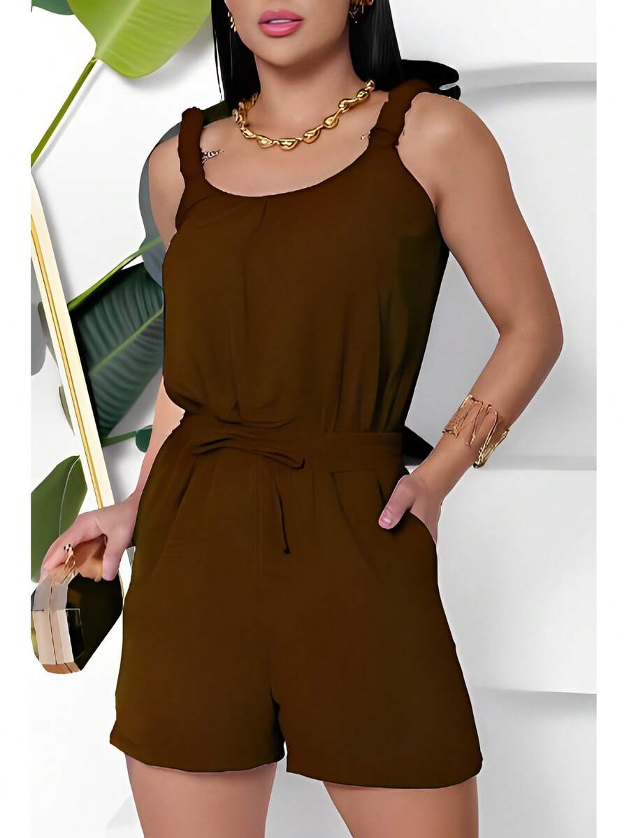 Women's Shorts And Tank Top Set - Coffee Brown - View 1