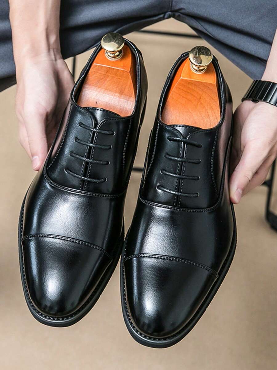 男士正装系带鞋、男士奢华商务正装牛津鞋（黑色和棕色）、婚礼和派对尖头正装鞋、冬季时尚牛津鞋、绅士工作鞋、2025年秋季新款时尚派对布洛克休闲德比鞋、春季舒适绅士新郎婚鞋、办公室经典正装休闲正装鞋、职业装复古三带皮鞋 - 黑色 - 查看 1