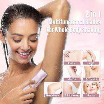 1pc Women's Electric Shaver, Dual Head 2-In-1 Design, USB Rechargeable, Intimate Hair Removal Device For Underarms, Bikini Line, Legs