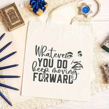 1pc Inspirational Month Canvas Tote Bag, Durable Rectangle Handbag With Whatever You Do Keep Moving Forward Quote, Large Capacity Shopping, Picnic, Party, Travel - 1pc - 查看 6