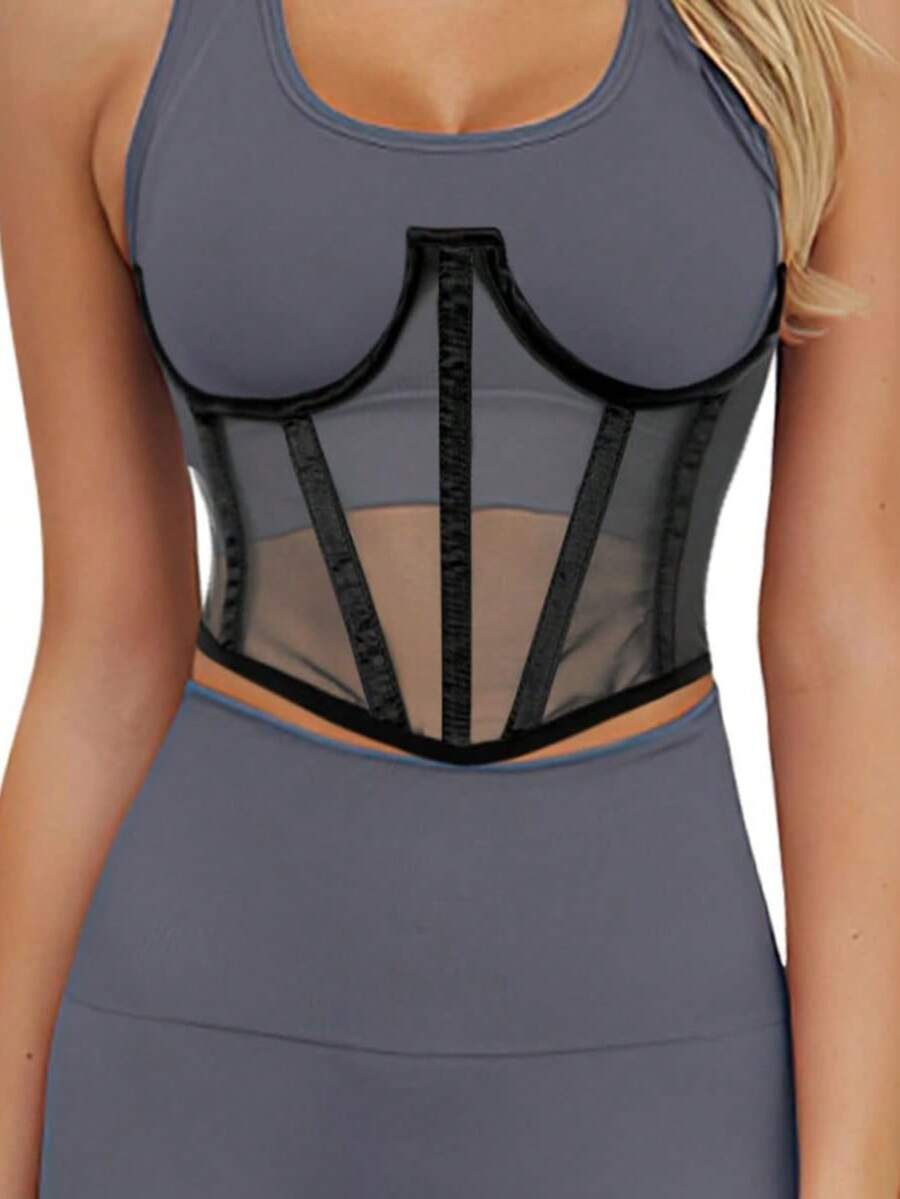 1 pieza Entrenador de cintura corto de mujer, Cinturilla de malla transpirable, Adecuado para uso diario y disfraz de Halloween