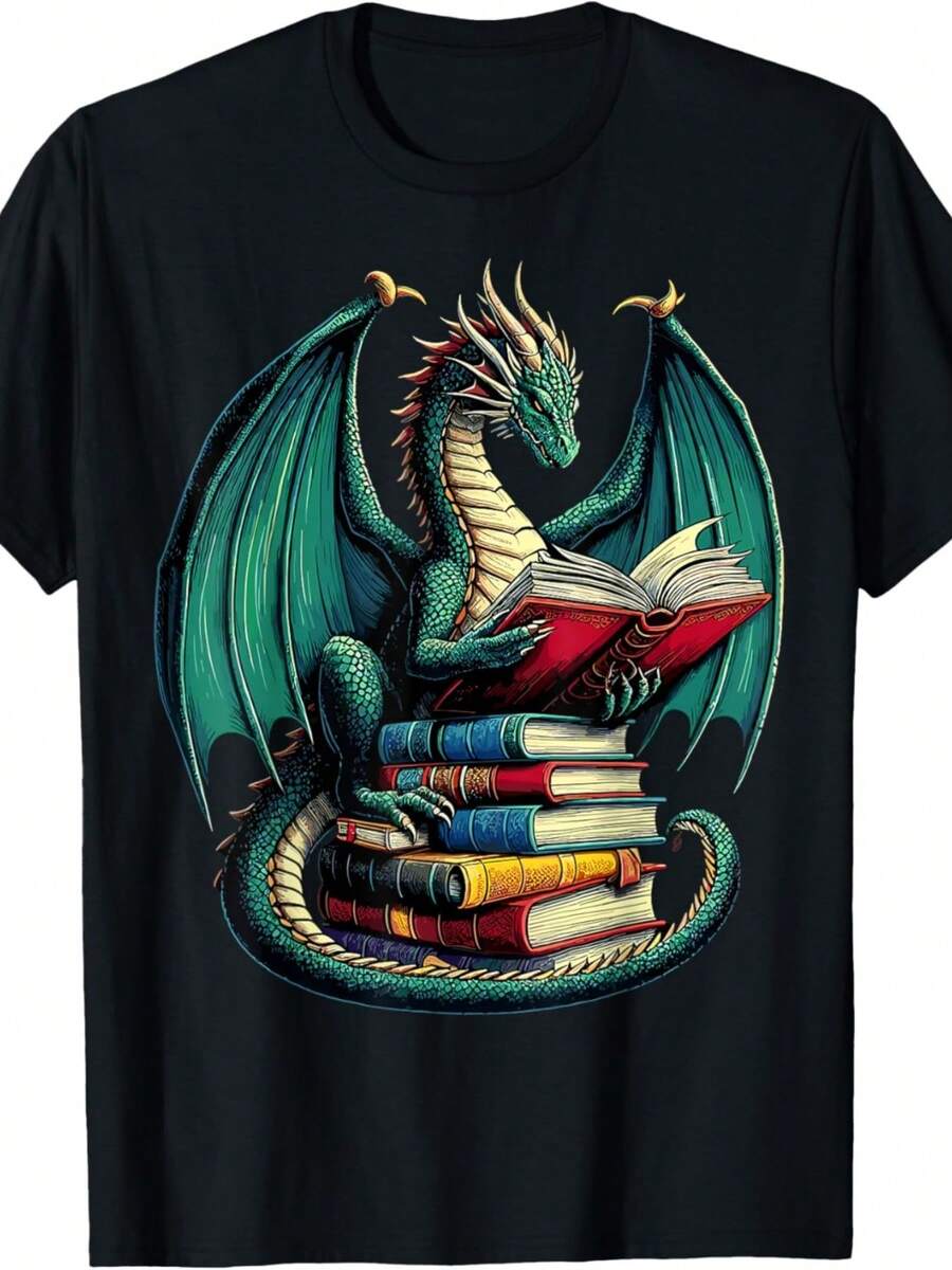 Books Dragon Reading Book Lover T-Shirt - Black - View 1