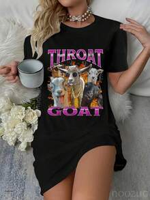 Unisex-Adults Throat Goat Funny Offensive Adult Humor Bootleg Y2K Graphic Dress Pajamas Sleepdress Nightshirt - Black, Small - Short Sleeve - Dress Pajamas Sleepdress Nightshirt - Unique Graphic Design - 黑色 - 查看 1