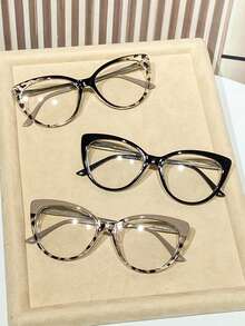 1 Pair Women's PC Classic Retro Cat Eye Full Frame Fashion Flat Glasses, Suitable For Street Style, Photography, Music Festivals - Multicolor - View 5