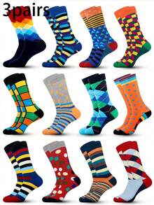 3/6 Pairs Random Men's Multicolored Mid-Calf Socks, Funny Fun Crazy Novelty Cool Socks For Daily Life, Gift For Men, Fall Socks - Multicolor - View 7