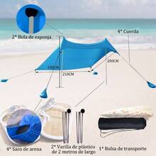 Toldos de Playa Porttiles, Canopy Sunshade con Sacos de, Toldo de Playa Resistente al Viento, FPS 50+ Fcil de Montar para Playa, Camping, Picnic, Piscina yPesca - Azul - Azul - Ver 2