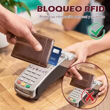 Carteras para Caballero, Billetera de Piel con Funcin de Bloqueo RFID, Billetera para Hombre, Cartera Plegable con 14 Bolsillos Tarjetas de Crdito, Regalo para Hombre, Novio, Pap, Marrn - marrón - Ver 5