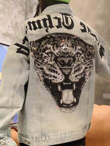 Men's And Women's Denim Shirts, Light Luxury And Fashionable Tiger Head Denim Jackets, Cool And Stylish Heavy-Duty Hot Stamping Men's And Women's Jackets, Spring And Autumn Tops, Distressed Denim, Patterned Denim - 淺色水洗藍 - 查看 2