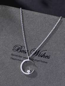 1 chiếc mặt dây chuyền đá Zirconia lấp lánh chúc mừng Eid Mubarak, kiểu dáng tối giản, thanh lịch, dễ thương, phù hợp để đeo hàng ngày. Trang sức đeo quanh xương đòn, cũng có thể đeo trong mùa Ramadan. - Bạc - Xem 2