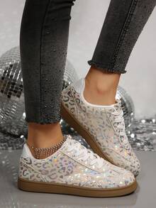 复古休闲豹纹拼布女式运动鞋，2025年春秋季新款 - 米色 - 查看 5