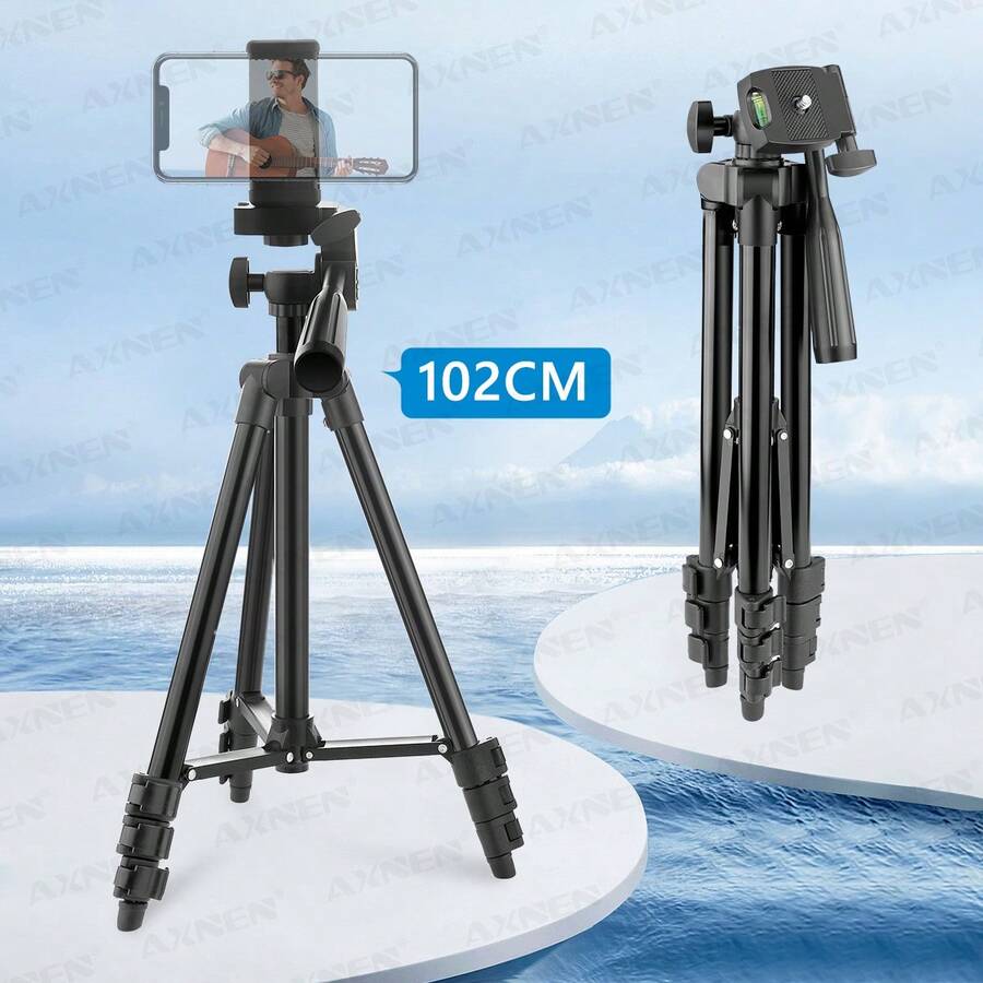 TOKQI Portable Aluminum Alloy Tripod, Suitable For Cameras And Smartphones, With Phone Holder - 360° Rotatable Ball Head, Extendable Legs, Compatible With DSLR, Mirrorless Cameras, Smartphones, For Vlogging, Live Streaming, Video Recording - Black - View 1