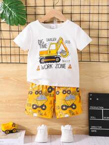 Conjunto de camiseta estampada y pantalón corto de manga corta para niño joven, ropa casual y transpirable para el verano - Multicolor - Ver 8