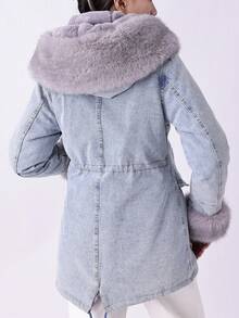 Damen Denim Jacke mit Fellkragen und Taschen für Herbst/Winter Pendeln von Risissida - Graue Haare - Übersicht 3