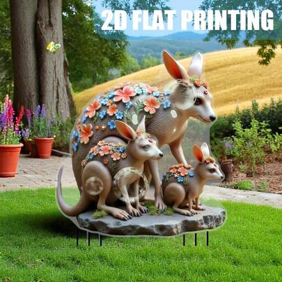 2D 平面，1 件花园标志 - 澳大利亚野生动物装饰，以母亲、户外花园、草坪、花盆为特色，防风雨装饰 - 易于安装在地面上，无需电力 - 完美的园艺圣诞礼物，乡村风格，小动物雕像，自然爱好者，耐用的亚克力材料