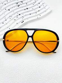 1pc Men's Retro Pilot Single-Bridge Sunglasses, High-Quality Versatile Glasses For Outdoor Driving, Beach, Party, Fashion Metal Frame Sunglasses, New International Fashion Week Design, Suitable For Daily Life, Beach Vacation And Outdoor Travel Accessories, Minimalist Design, Back To School Accessory, Fashionable And Portable, Flattering Face Shape, Ideal For Wedding, Beach, Party And Outdoor Activities, Beach Accessory, Halloween Beach Accessory