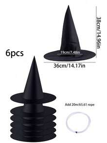 6pcs Halloween Witch Hat, Wizard Witch Hat, Wall Hanging Decor, Door Decoration, Room Background Decor, Tabletop Backdrop, Masquerade Party, Birthday Party Supplies
