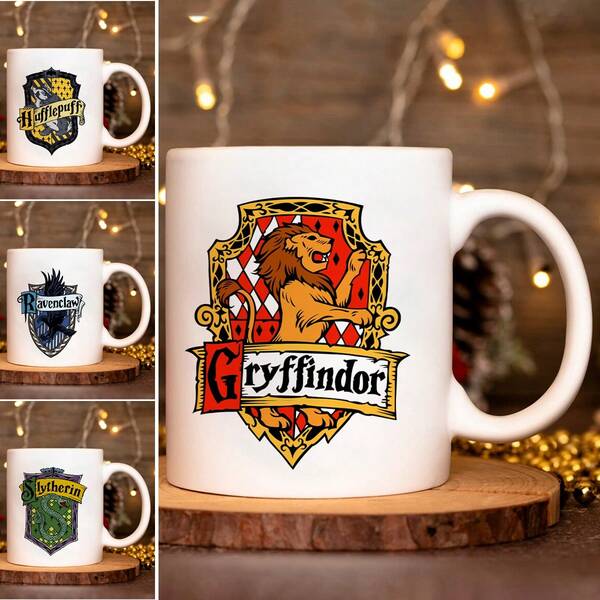 Harry Potter 1pc Harry Potter Series 11oz Ceramic Mug, Featuring Hogwarts Four House Crests, Portable Wide Mouth Coffee Cup