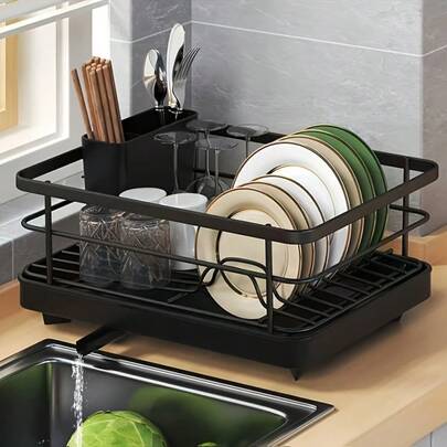1pc Kitchen Organizer Tray With Drainage Holes, Compatible With Dish Rack, Multifunctional Drainer And Strainer, Anti-Clogging Solution, Easy To Clean, Countertop Bowl And Dish Drying Rack