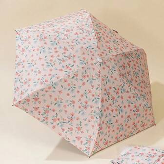 1pc Cute Floral Pattern Portable Waterproof Manual Folding Umbrella With UV Protection Function, 6 Ribs Five-Fold Umbrella, UV Protection Sun Umbrella, Sun Parasol, Folding Umbrella, Fresh And Simple Vinyl Small Flower Outdoor Sunny Rain Umbrella