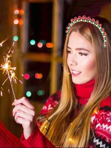 Red Headband Merry Christmas Headband Holiday Hair Hoop Christmas Christmas Bell Hairband Women Headbands Green Silver Hair Accessories - Multicolor - View 9