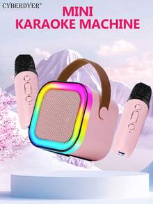 CyberDyer Maszyna do karaoke ze zmianą głosu, przenośny głośnik Bluetooth z dwoma bezprzewodowymi mikrofonami, kolorowe światła, idealny na imprezy plenerowe, domowe, w podróż, prezent dla dzieci i dorosłych w każdym wieku
