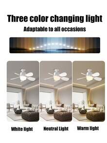 1PC White Modern Ceiling Fan With Light Kit, 5-Blade Design, Includes E27 Bulb, Remote & Wall Switch Support Brightness & Speed Adjustment, Suitable For Living Room, Bedroom, Office, Kitchen, Dining Room Lighting. - Multicolor - View 7