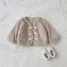 女婴/幼儿时尚仿皮草厚长袖夹克，秋冬 - 杏色 - 查看 16