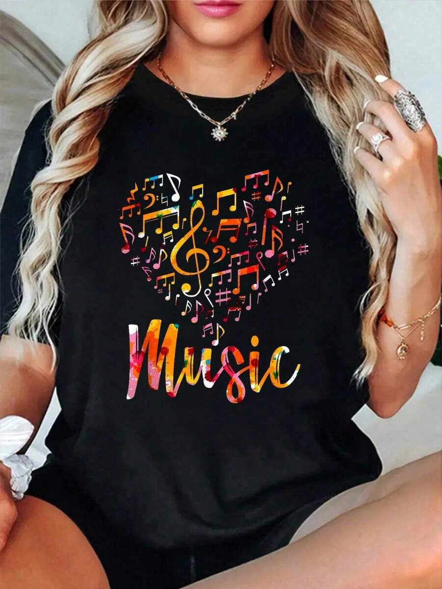 100% Cotton T Shirts Musician Gift Musical Instrument Music Notes ...