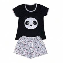 Women's Half Sleeve Baby Doll / Women's Baby Doll / Nightwear - 黑與白 - 查看 2